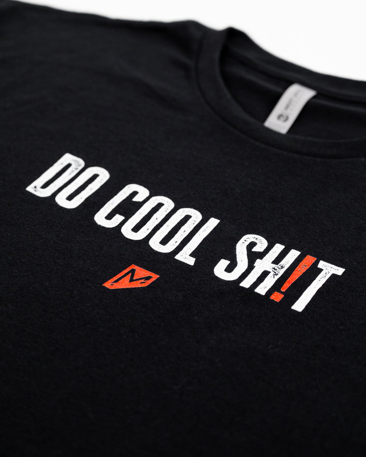 Momentum Apparel Do Cool Shit tee black print up close