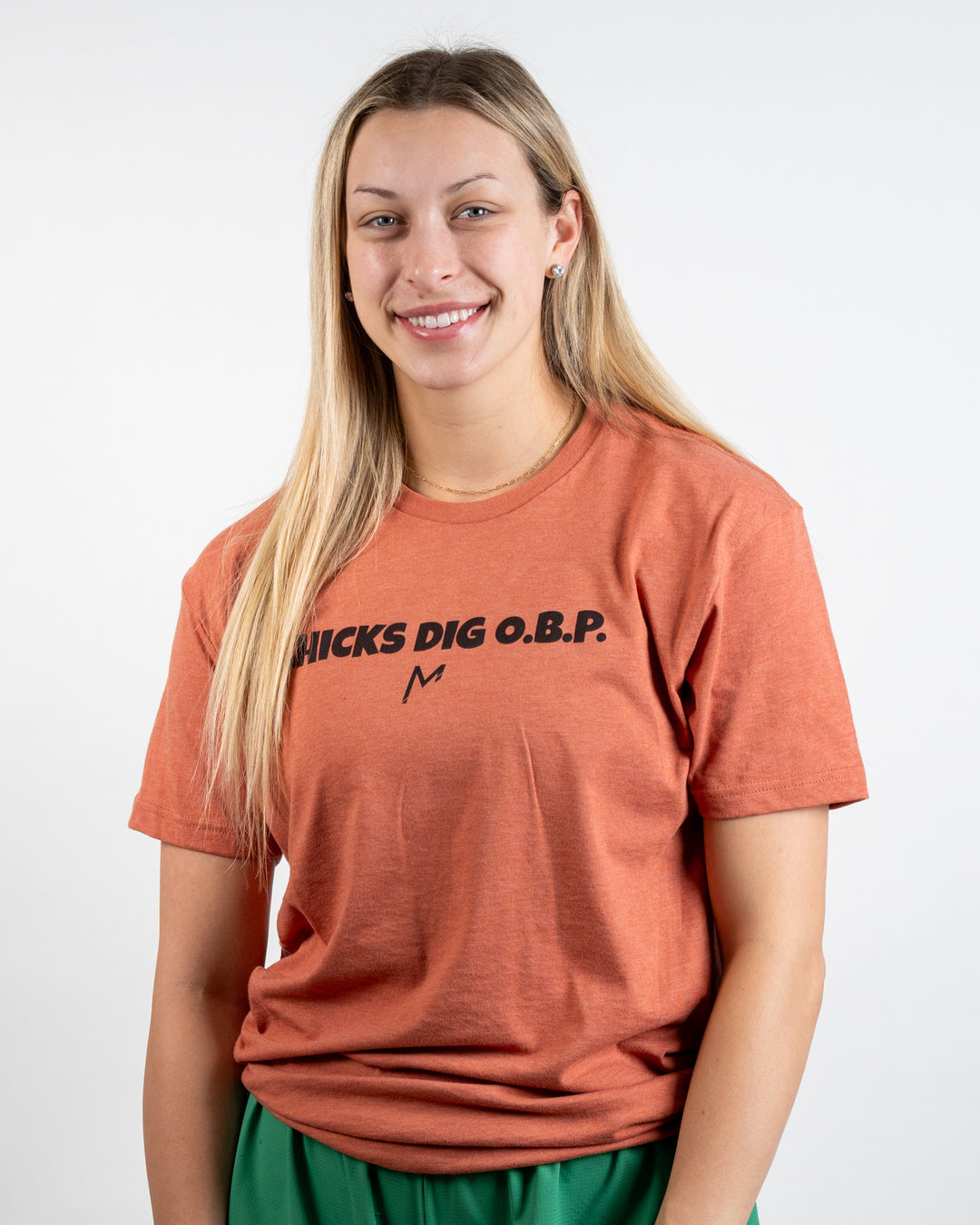 Marika wearing Chicks dig o.p.b front apparel orange 